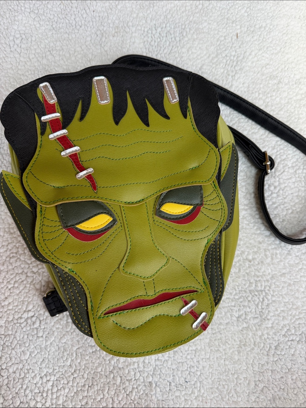 Love Pain & Stitches  Green Frankenstein Face Crossbody Bag